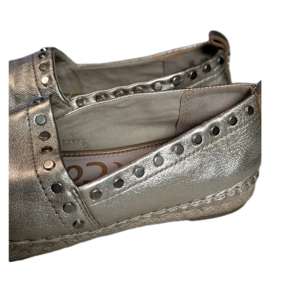 Sam Edelman Koda Gold Metallic Leather Studded Espadrille Flats Size 8M